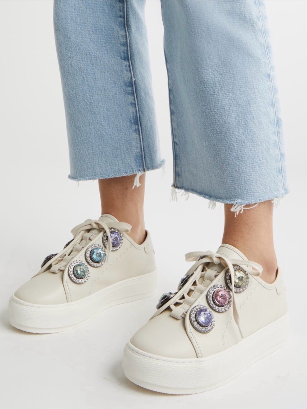 NIB Kurt Geiger Laney Octavia Bone Lace Up Sneakers with Pastel Gems RARE 9.5🤩 - Picture 3 of 11